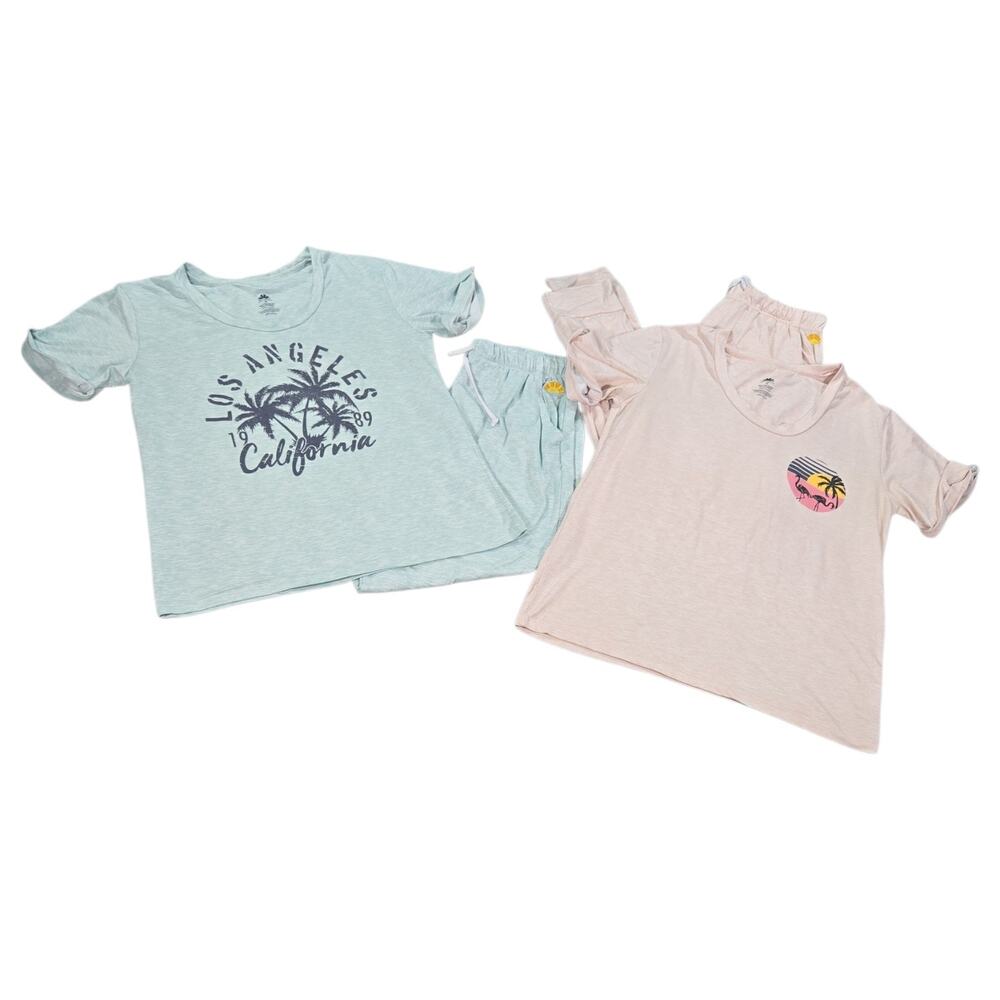 PAIR C&C California Wom Med PJ Set Jogger Pants Short Sleeve Tee Casual Tropical